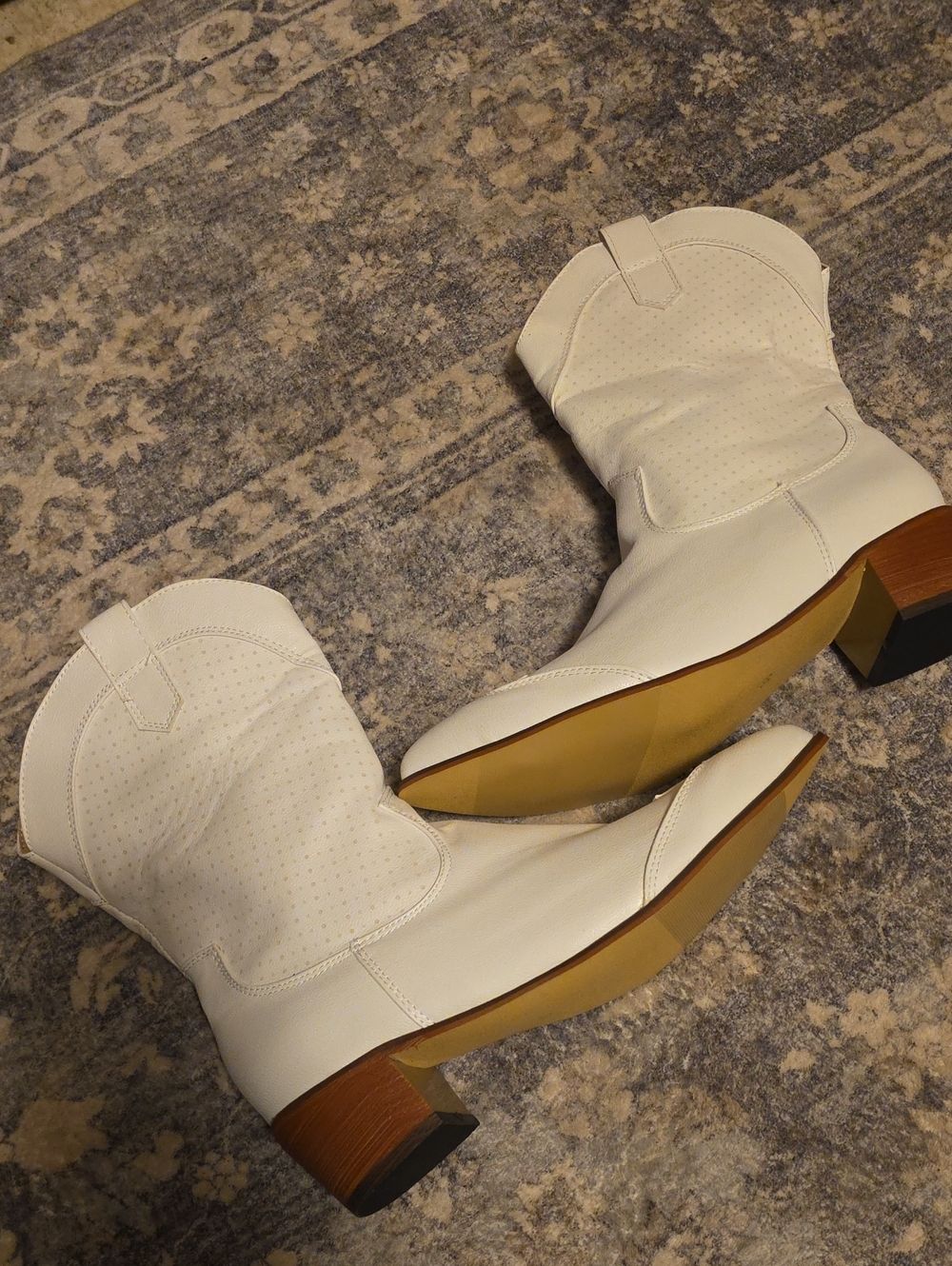Cream Mid-Calf Western Combat Boots